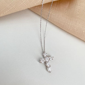Gargantilha Prata Cruz em Pedras 45cm 5mm Moissanite