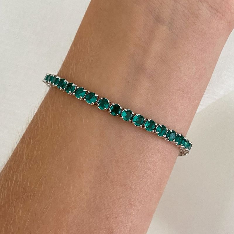Pulseira Prata Riviera Verde 19cm
