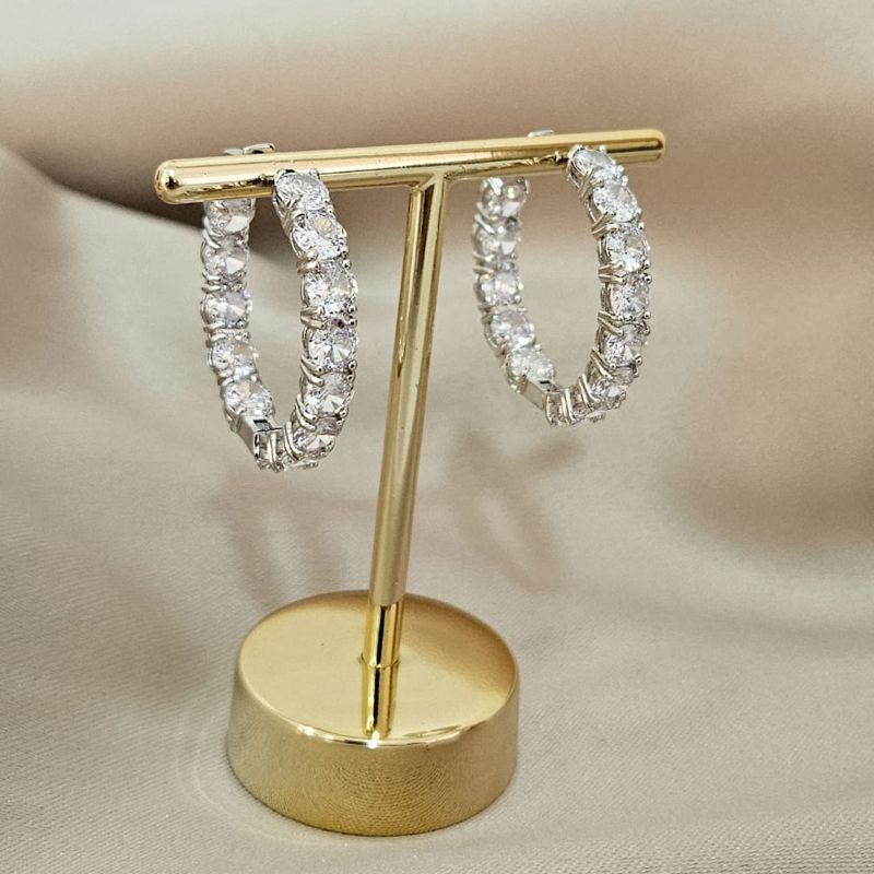 Argola Prata Pedras Cristal