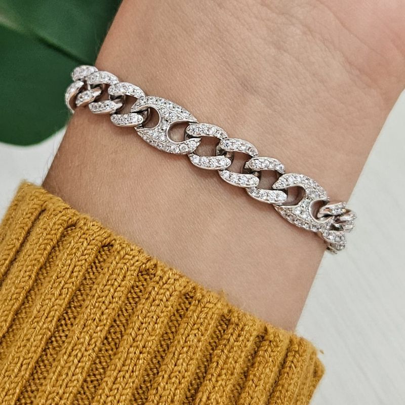 Pulseira Prata Grumet Cravejada