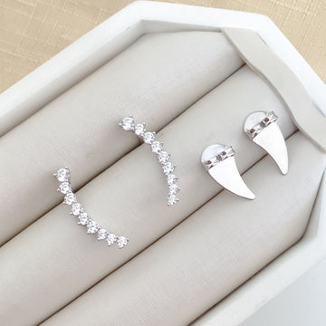Brinco Prata Earcuff Cristal 9p 3mm