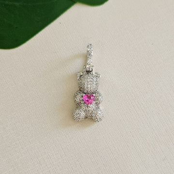 Pingente Prata Urso Rosa