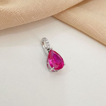 Pingente Prata Gota Rosa 12x15mm
