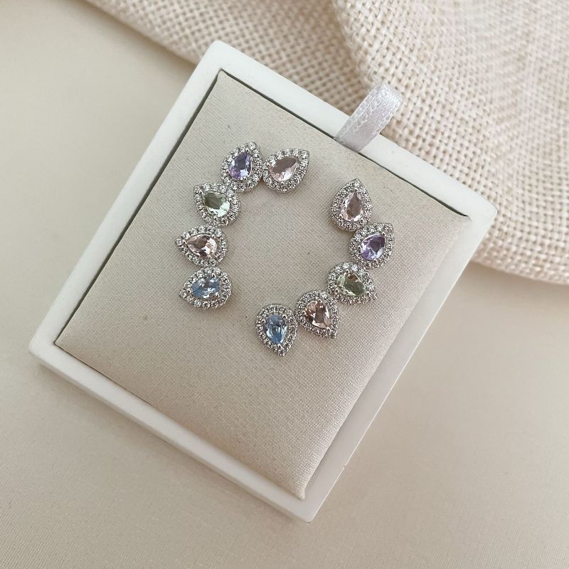 Brinco Prata Earcuff Colorido