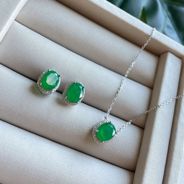 Conjunto Prata Pedra Verde