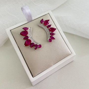 Brinco Prata Earcuff Rosa Cravejado