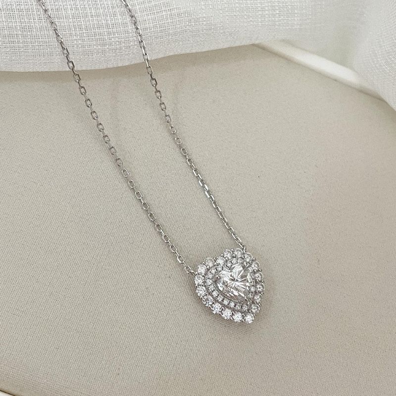 Gargantilha Prata Coração Cravejada Moissanite 7.7mm