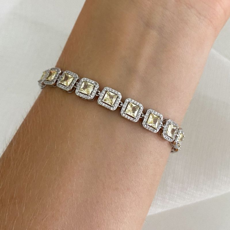 Pulseira Prata em Pedra Quad Amarela Cravejada