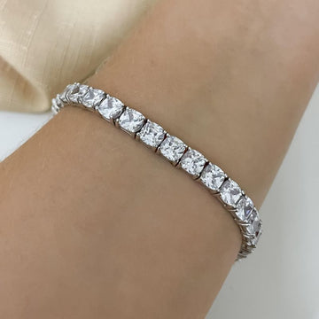 Pulseira Prata Riviera Quad. Cristal
