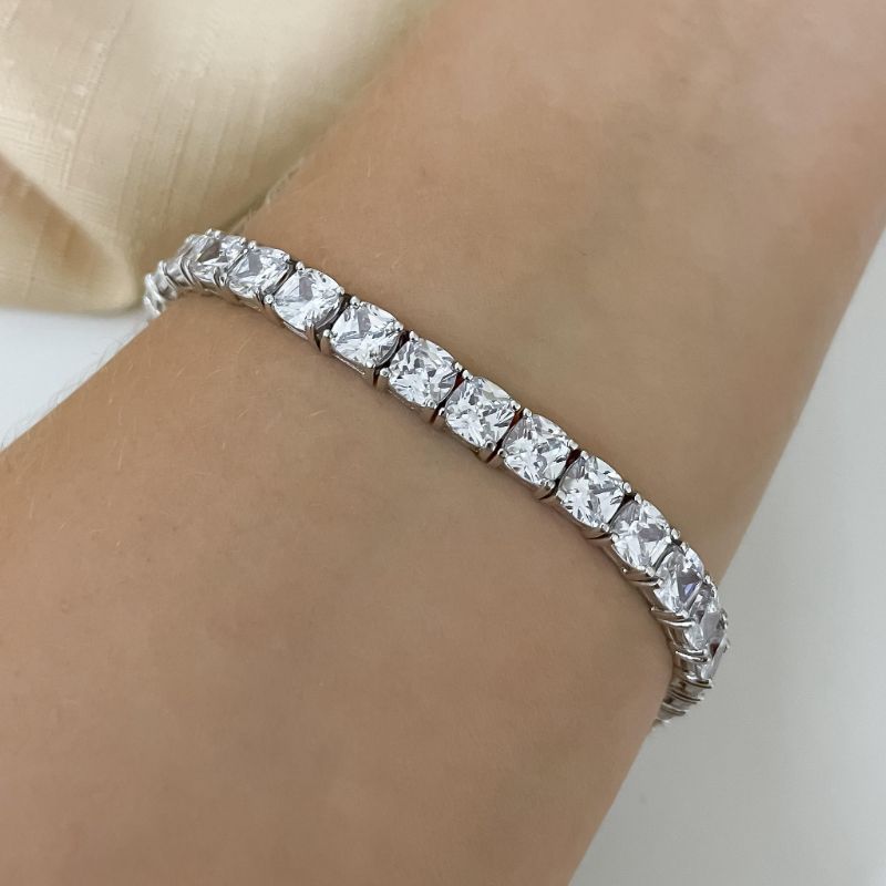 Pulseira Prata Riviera Quad. Cristal