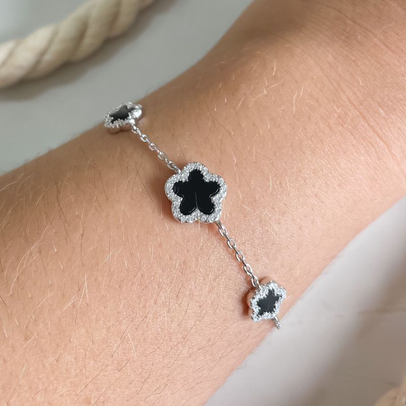 Pulseira Prata Virginia Cravejada Preta