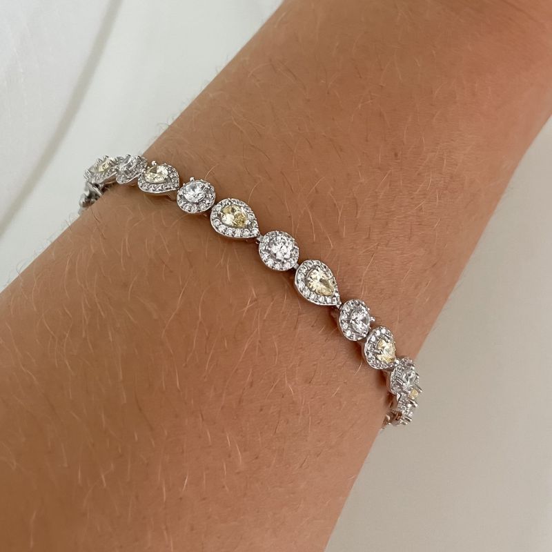 Pulseira Prata Gota Pedra Cravejada Amarelo Claro