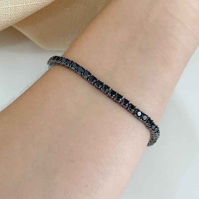 Pulseira Prata Riviera Preta 21cm 3mm