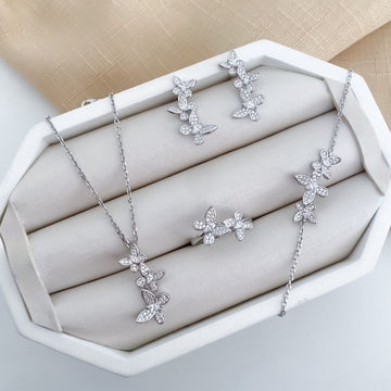 Conjunto Prata Borboletas Cravejado