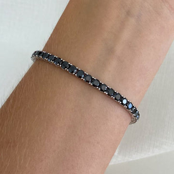 Pulseira Prata Riviera Preta 19cm 3.5mm
