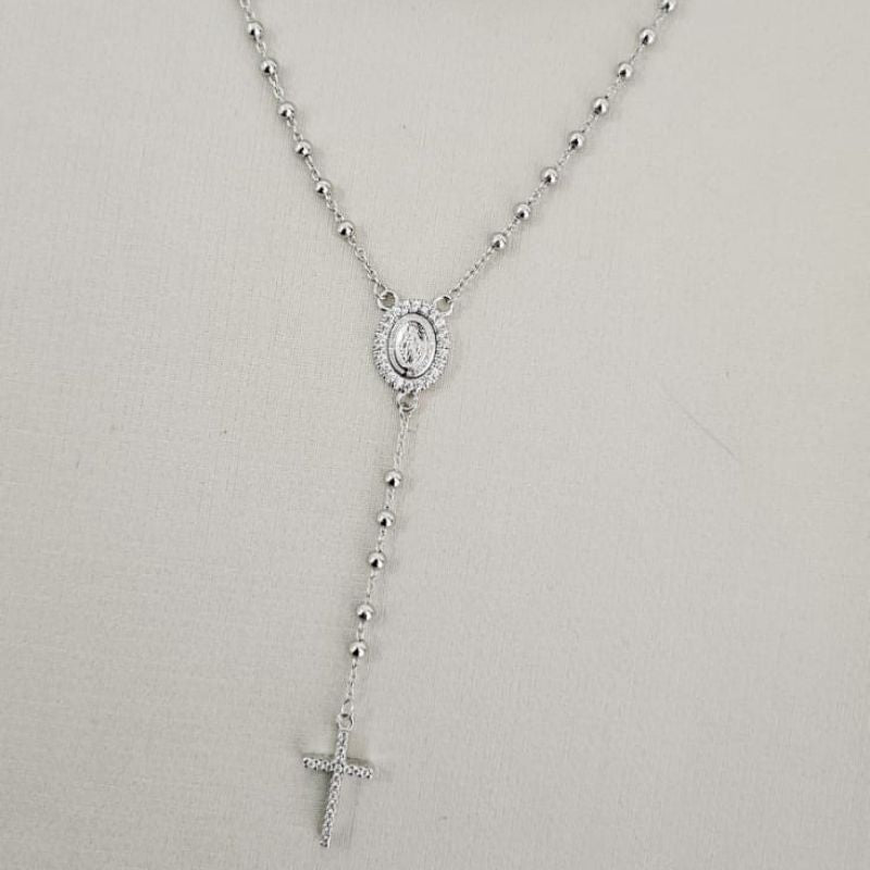 Gargantilha Prata Terço N S D. Graças 45cm