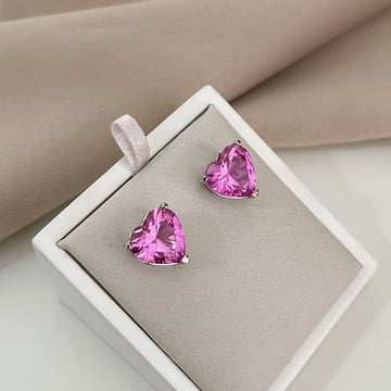 Brinco Prata Coração Rosa 10 Mm