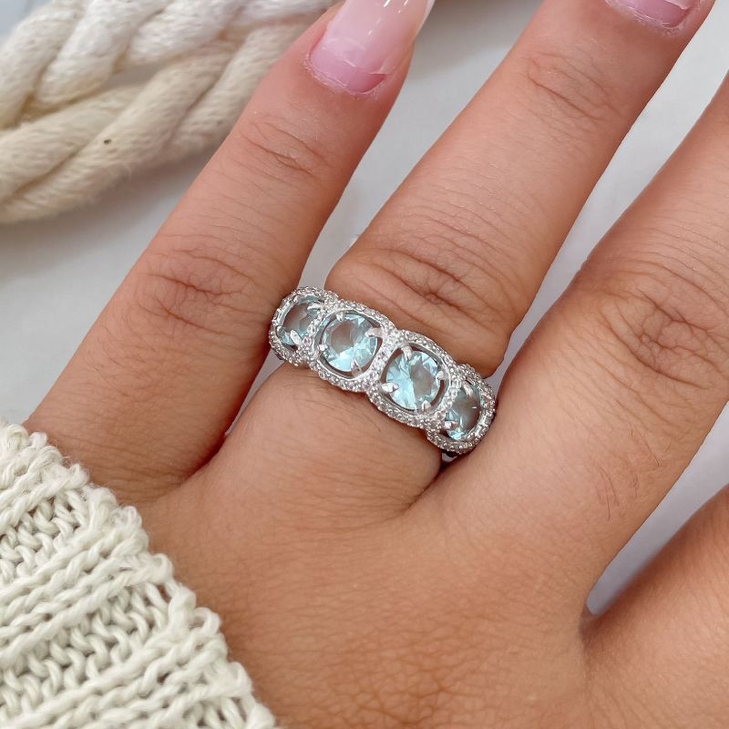 Anel Prata Pedra Cravejado Azul