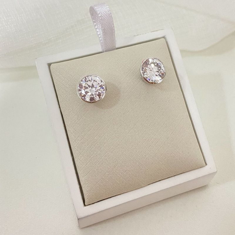 Brinco Prata Pedra Cristal 8mm