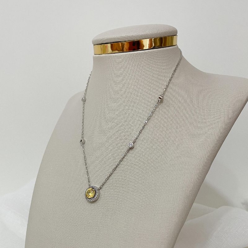 Gargantilha Prata Pedra Amarela 45cm