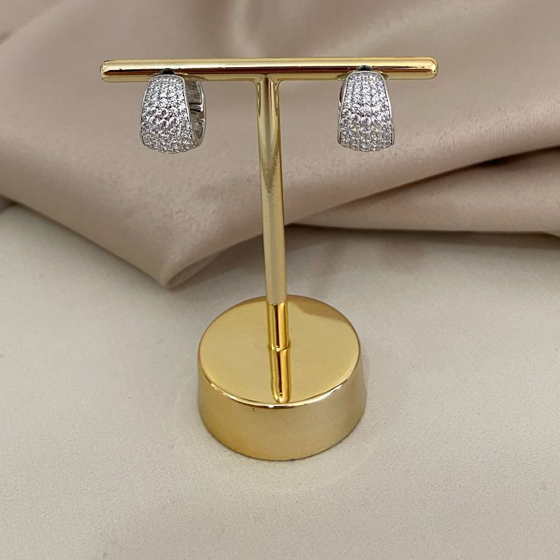 Argola Prata em Pedras Cristais 2mm
