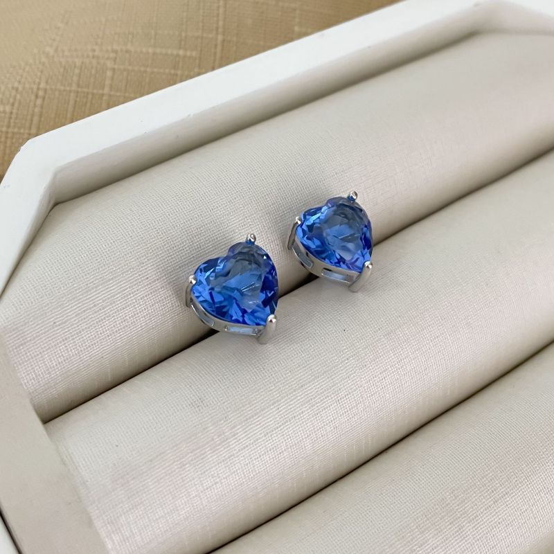 Brinco Prata Coracao Azul 10mm