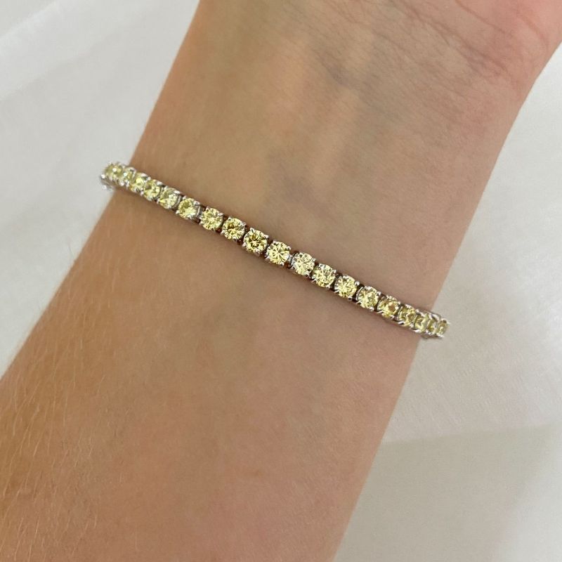 Pulseira Prata Riviera Amarela 3mm 16cm
