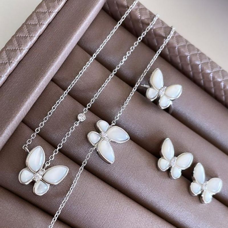 Conjunto Prata Borboleta Branca