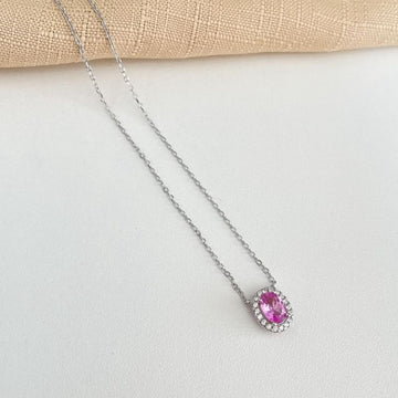 Gargantilha Prata Pedra Rosa Cravejada