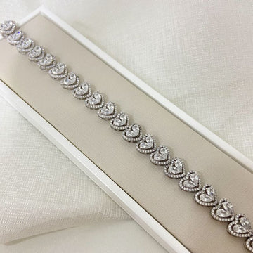 Pulseira Prata Riviera Coração Cristal 6mm 17cm Cravejada
