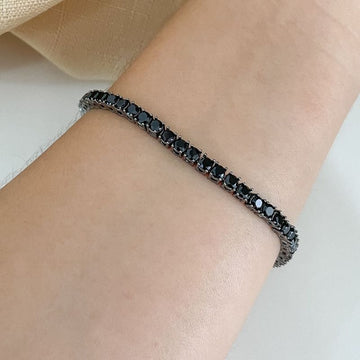 Pulseira Prata Riviera Preta 19cm 3mm