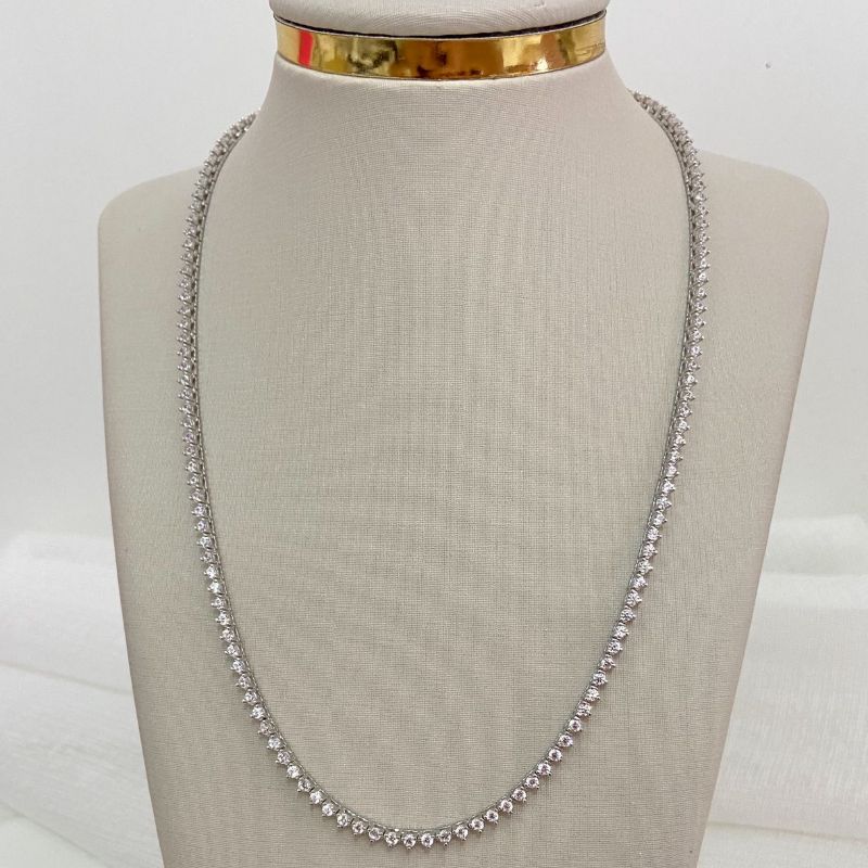 Gargantilha Prata Reviera Cristal 42cm 2mm