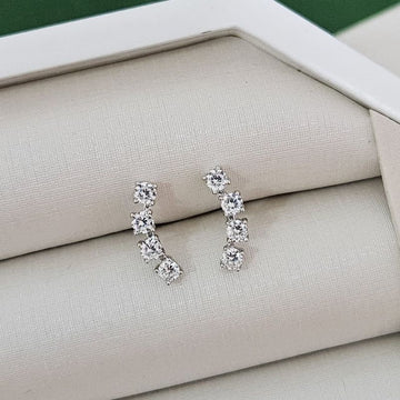 Brinco Prata Earcuff 4 Pedra Cristal 4mm