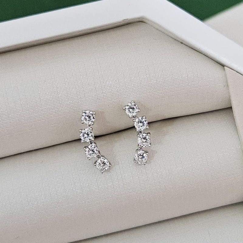 Brinco Prata Earcuff 4 Pedra Cristal 4mm