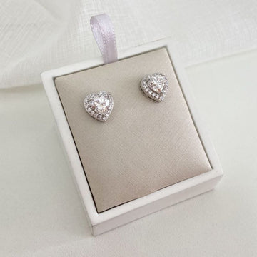 Brinco Prata Coração Cristal Cravejado Moissanite