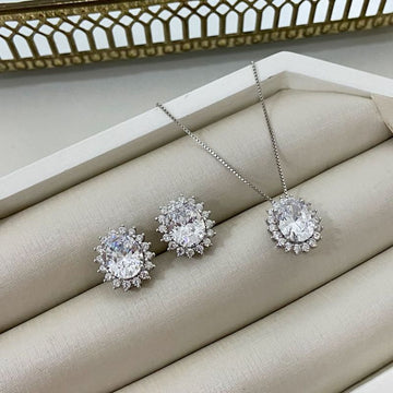 Conjunto Prata Pedra Cristal Cravejado 45cm