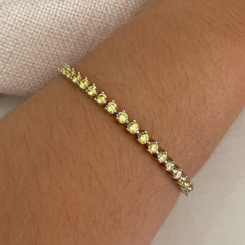Pulseira Prata Riviera Amarela 3mm