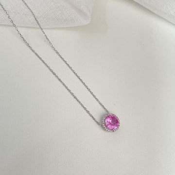 Gargantilha Prata Pedra Rosa Cravejada