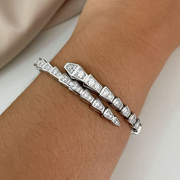Bracelete Prata Cobra Cravejado