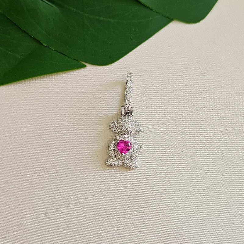Pingente Prata Urso Cach Rosa