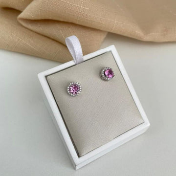 Brinco Prata Pedra Rosa