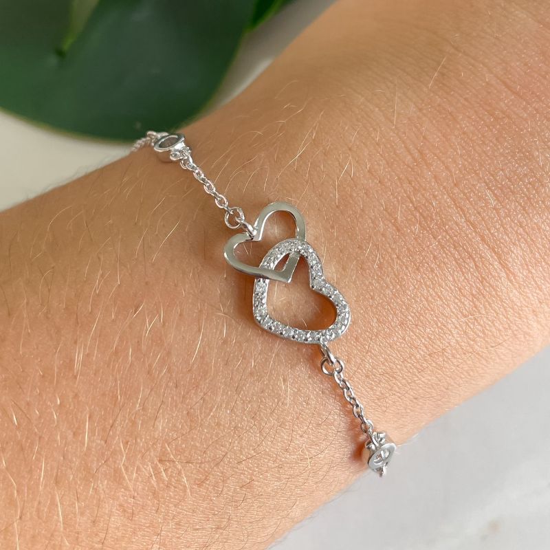 Pulseira Prata Coracoes