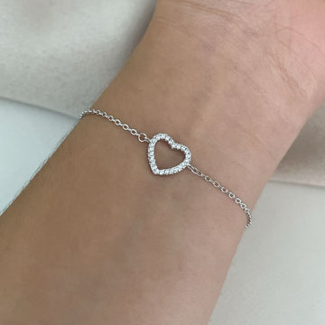 Pulseira Prata Coração Cravejado