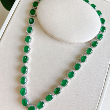 Gargantilha Prata Pedras Verde Cravejada