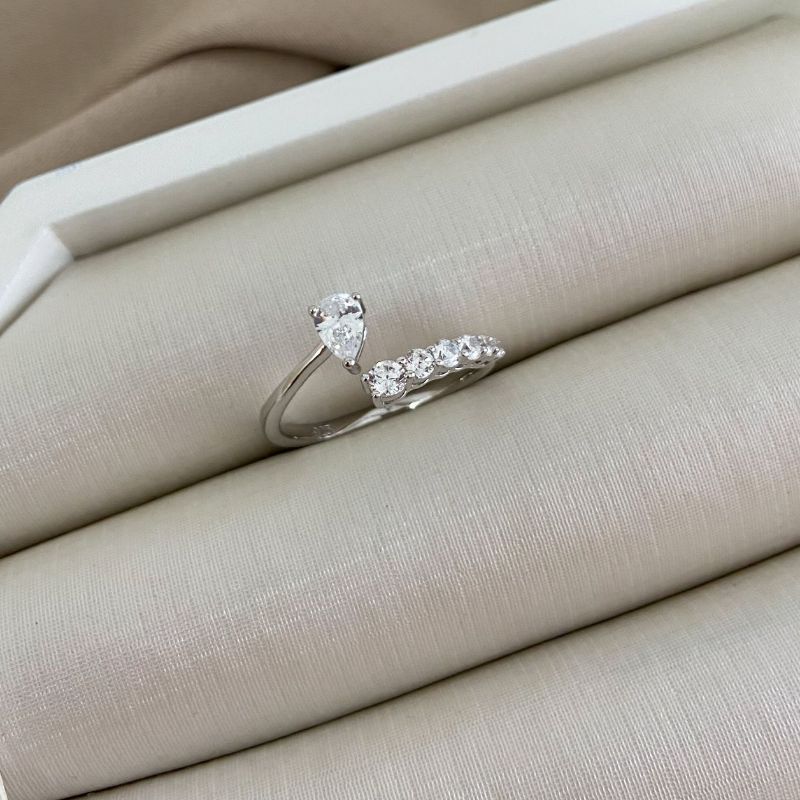 Anel Prata Gota Cristal 6 Pedra 4mm