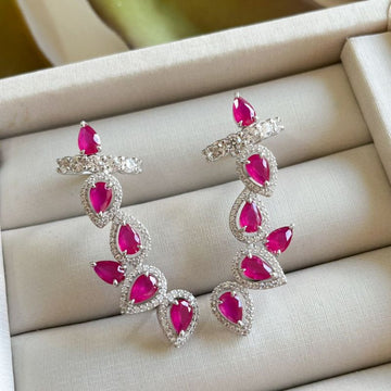 Brinco Prata Earcuff Rosa