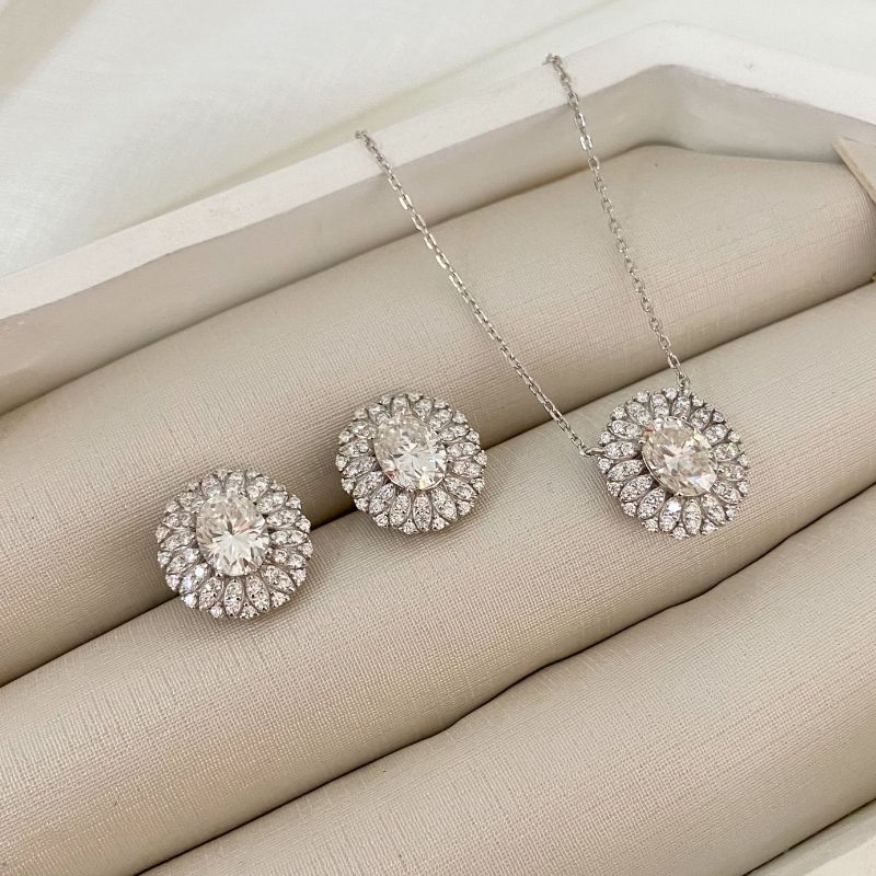 Conjunto Prata P Cristal Cravejada 45cm 6mm Moissanite