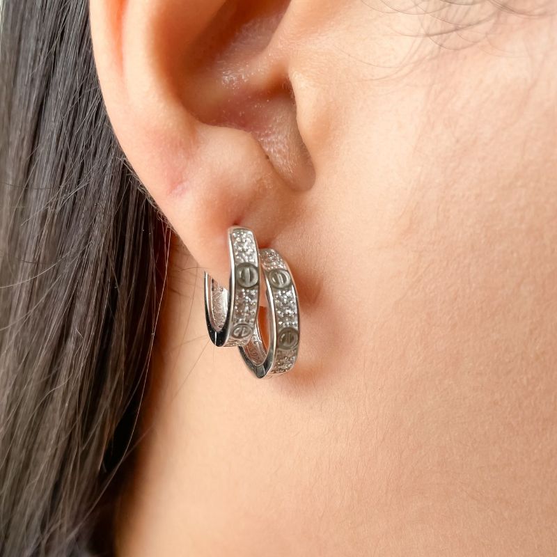 Argola Prata Cartier Cravejada