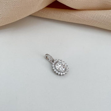 Pingente Prata Pedra Cristal Cravejado 11x9mm Moissanite