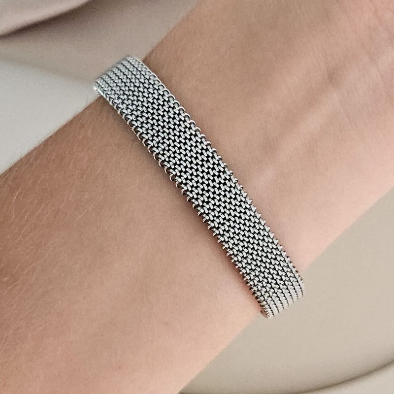 Bracelete Prata Aço Flexivel Prata